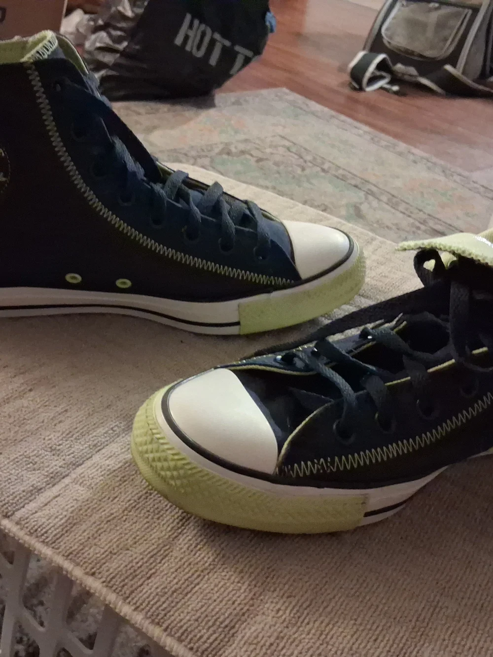 Converse Chuck Taylor High Top Sneaker in Navy with Lime Accents - Picture 3 of 4